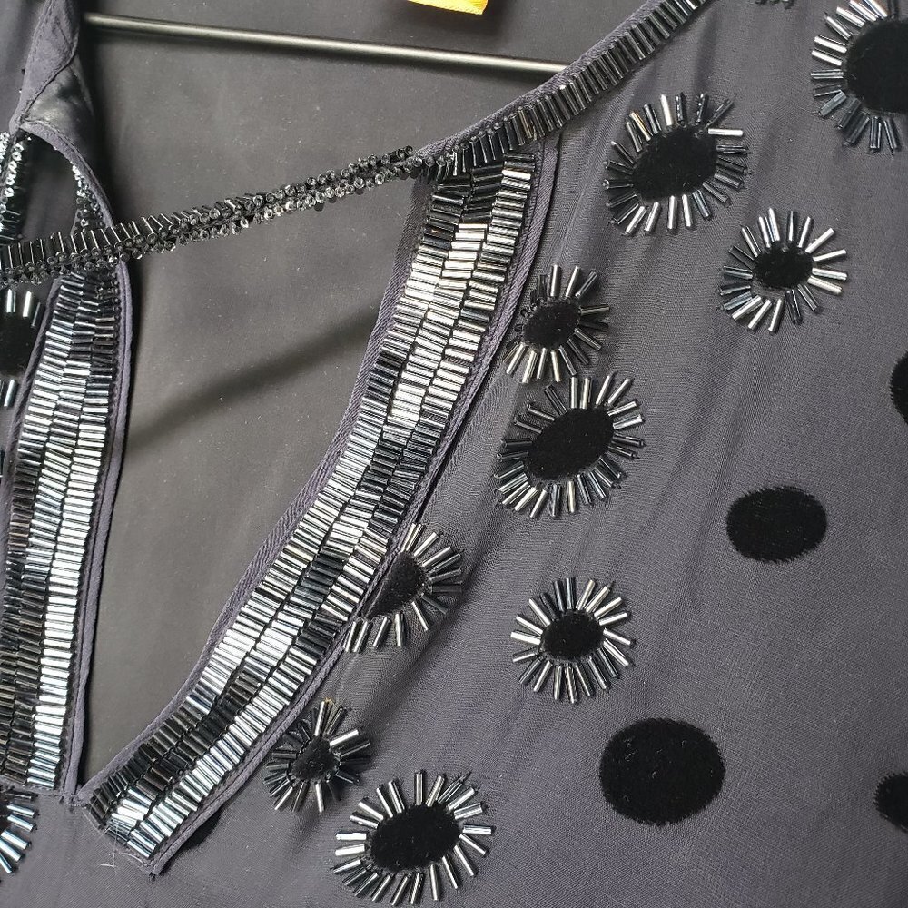 Tory Burch Angela Beaded Velvet Dot Sheer Blouse Long Sleeve Lined 8 - FLAWED - Picture 3 of 16